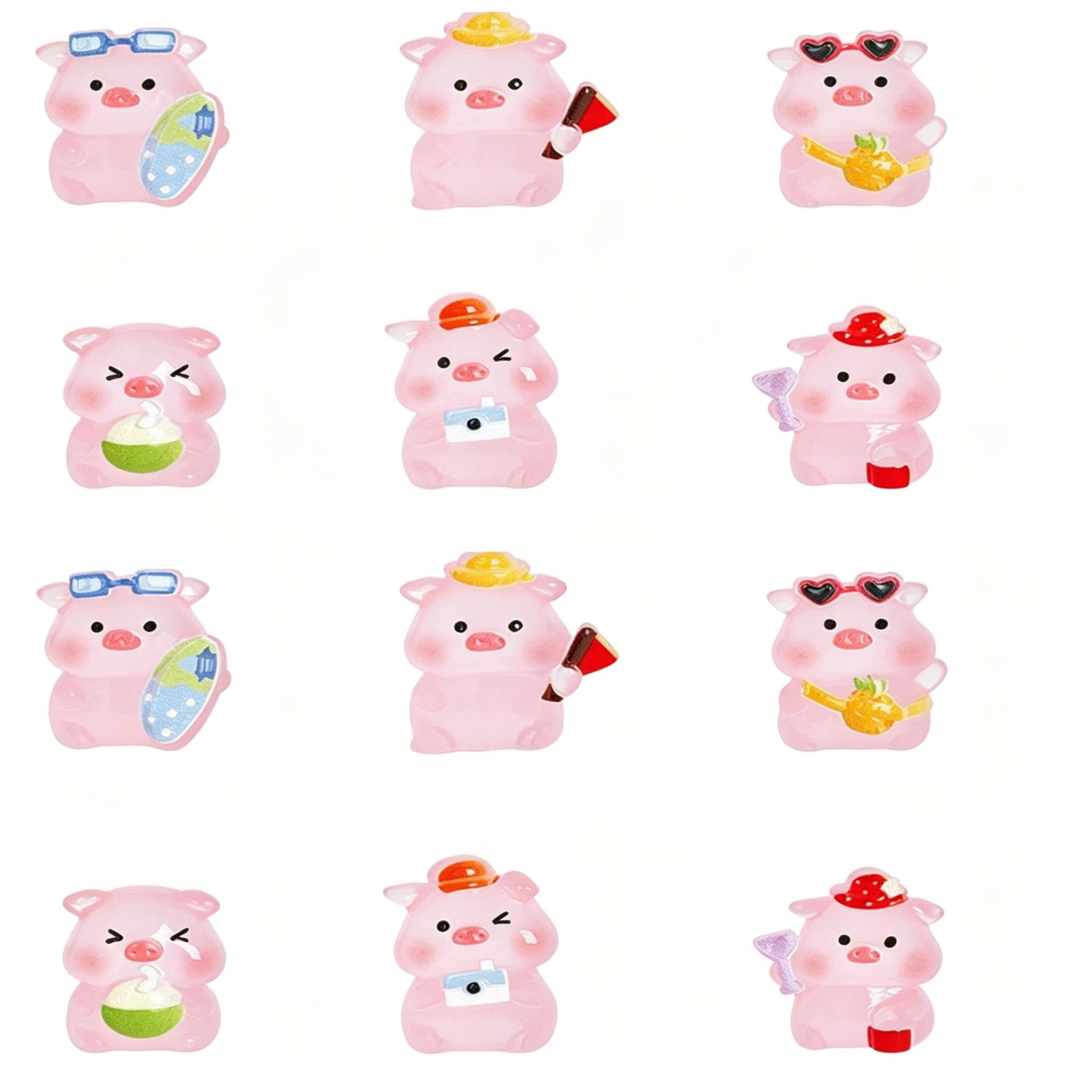 Muiltvoe 12Pcs Mini Luminous Resin Pigs Pink Cute Little Resin Animals Figurines Glow in The Dark Tiny Resin Pig for Dollhouse Fairy Garden Aquarium Tabletop Landscape Room Car Dashboard Decor DIY
