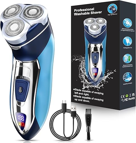 Maquinilla de afeitar eléctrica para hombres,Afeitadoras eléctricas para hombres,Pantalla LED 100% impermeable maquinilla de afeitar inalámbrica