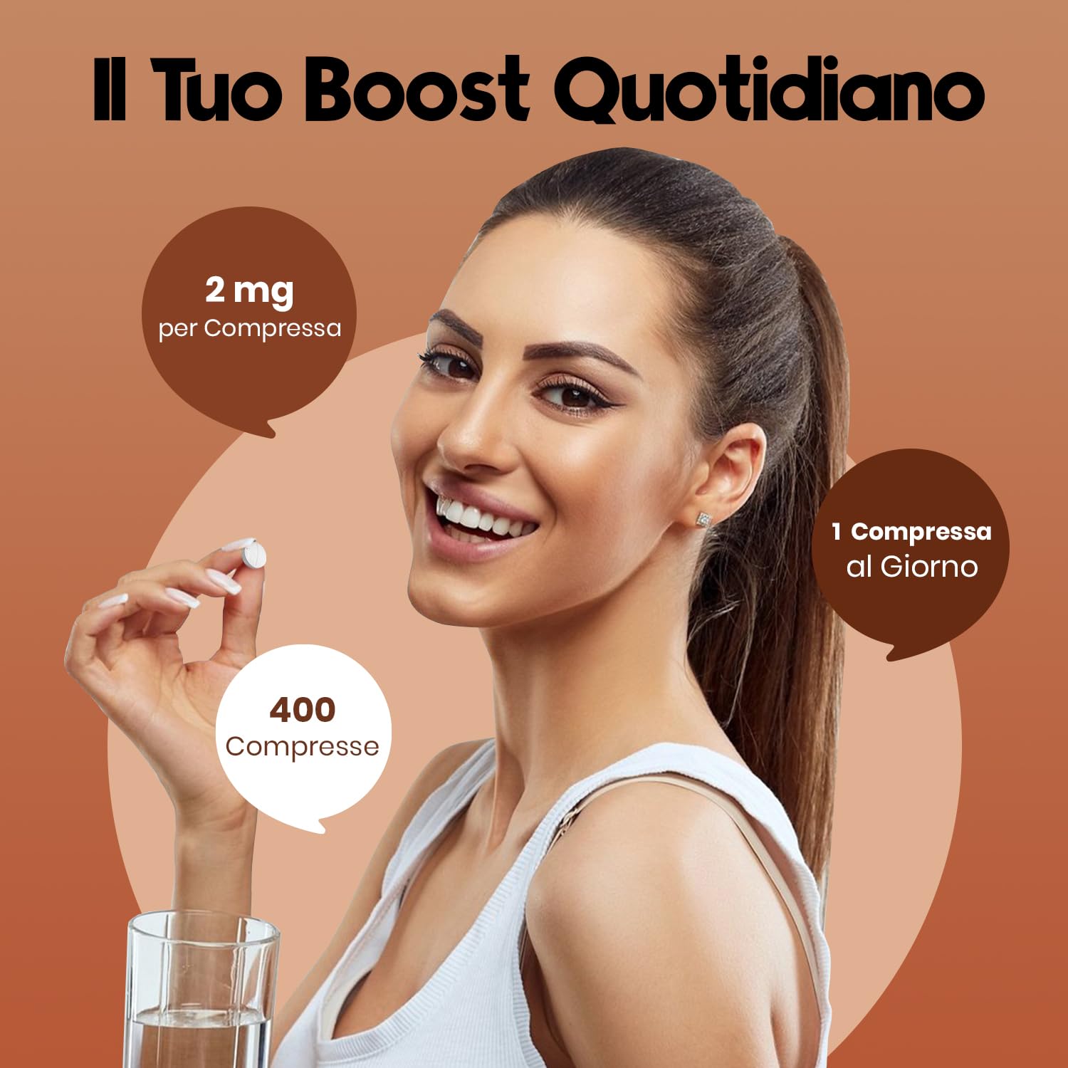 Rame Integratore - 400 Compresse Alto Dosaggio 2 mg - Rame Bisglicinato per Pelle e Capelli - Vegano & Prodotto in Germania - Testato in Laboratorio