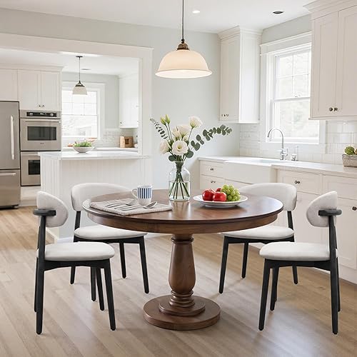 Vista 29 de Juego de 4 sillas de comedor estilo granja, sillas de cocina tapizadas de tela moderna de mediados de siglo, sillas de comedor de madera con Light