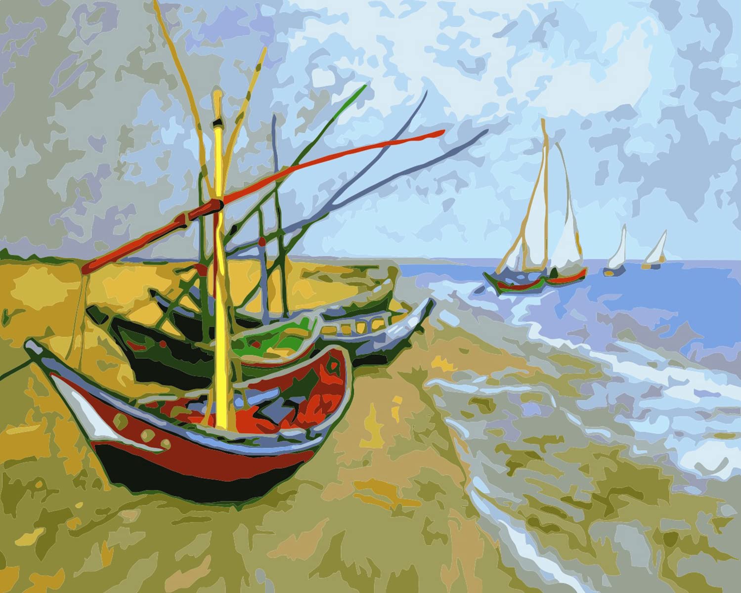 liziciti Paint by Number Kit On Canvas for Adults Beginner Van Gogh Famous Paintings DIY Acrylic Oil Painting Arts 16x20 Inch (Frameless, Fishing Boats)