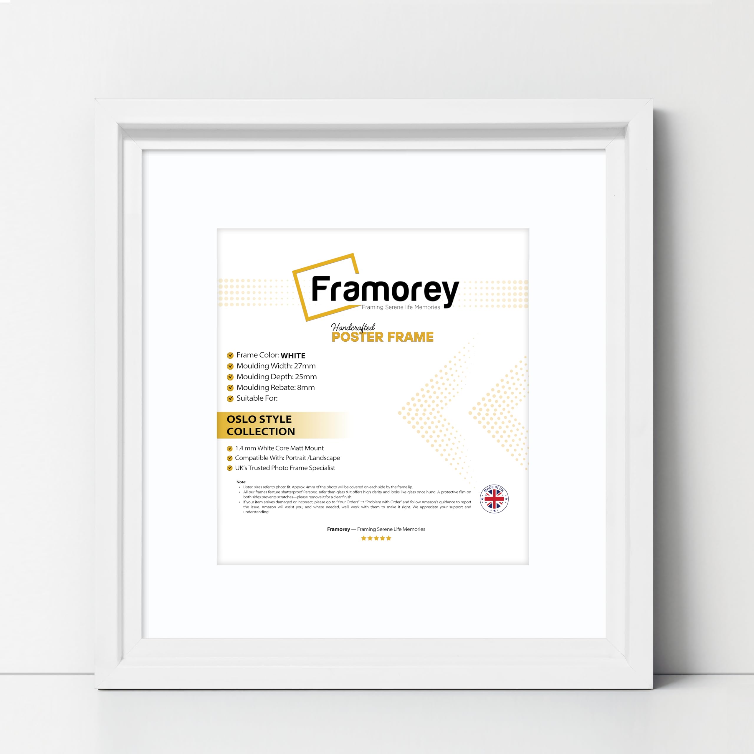 FRAMOREY Square Size Picture Frame, 13x13" Size White Photo Frame With 11x11" Size White Mount, Oslo Style Wall Art Frames, Photo College Frame