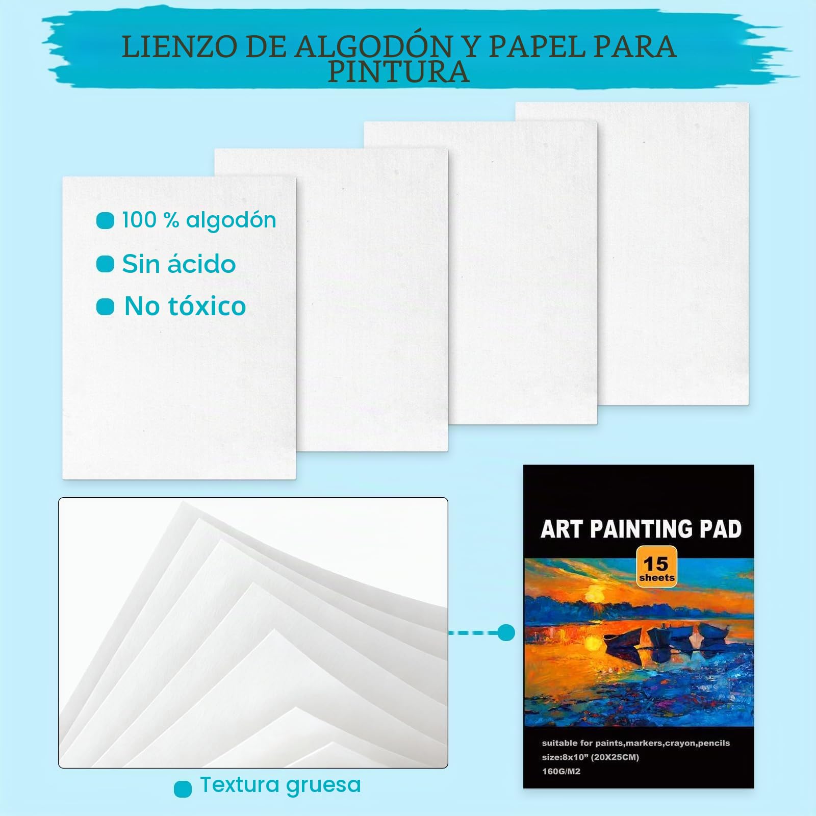 Kit de Pintura,Juego De Pinturas Acrílicas,Acrílicas 24 Colores, Con Caballete De Mesa, 8 Platos De Lienzo, 8 Pinceles, Taza De Limpieza, Esponja, Paleta,Para Artistas Principiantes