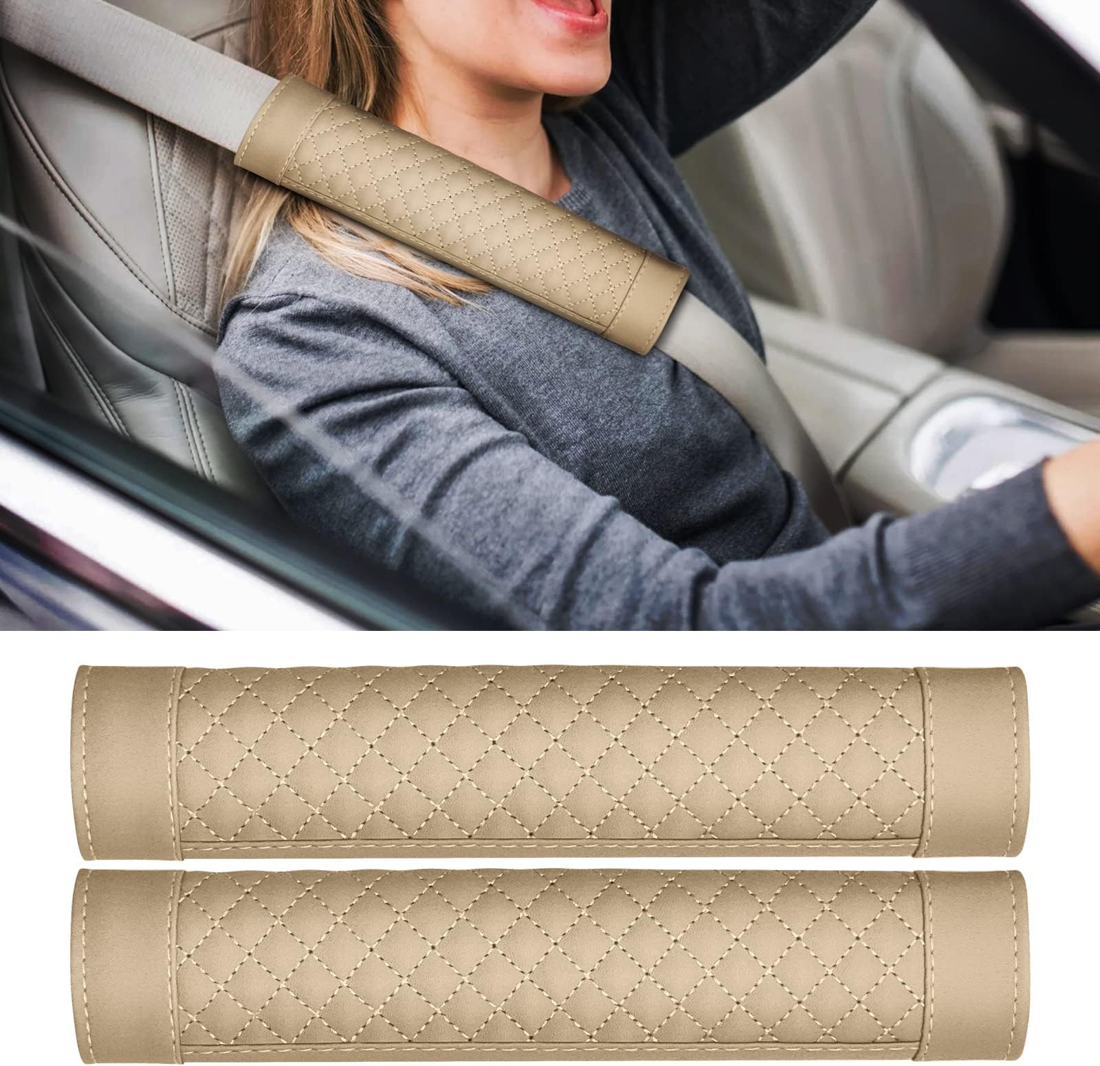 Soft PU Leather Seat Belt Shoulder Pad, 2 Pack Seatbelt Covers Cushions for Adults Youth Kids Women - Car Seat Strap Pad Protect Your Neck and Shoulder for a More Comfortable Driving