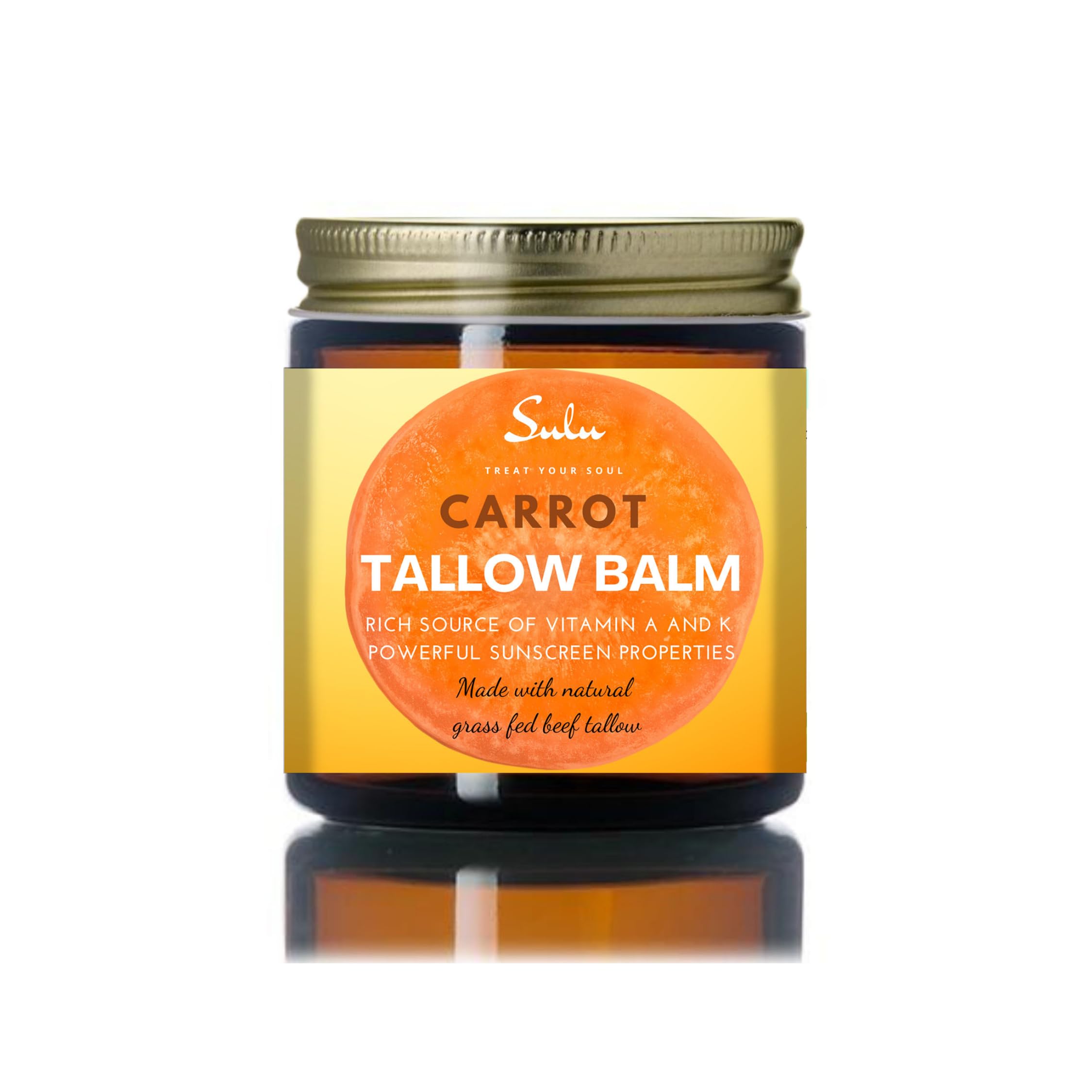 SULU ORGANICS Whipped Tallow Balm with Carrot Oil and Grass Fed Tallow for Face and Body, Natural Sunscreen- 4 ounces-Glass Jar