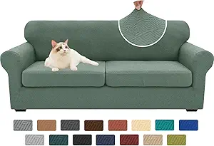 XINEAGE New 3 Pieces Couch Covers for 2 Extra Large Cushion Sofa Super Stretch Sofa Cover for 2 Large Seat Universal Loveseat Slip Cover for Living Room (Pea Green), 71"-91"(2 Cushions)