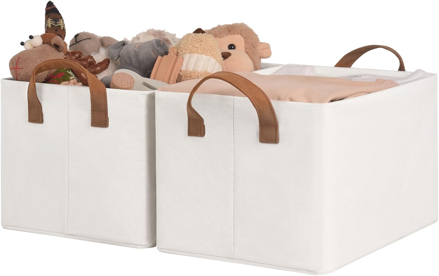 StorageWorks Storage Bins, Shelves Baskets for Organizing, Fabric Closet Organizers with Handles, Metal Frame, Beige, 2-Pack