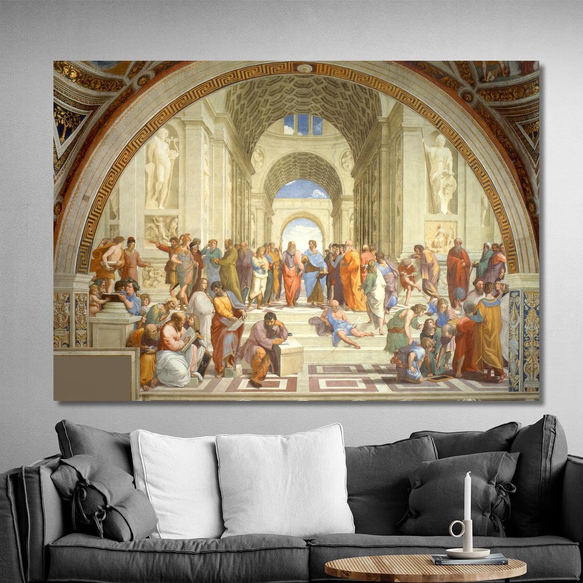CheQuadro! Escuela de Atenas de Rafael, cuadro grande de alta calidad, impresión sobre lienzo, con bastidor, listo para colgar bsa34-130x90 cm