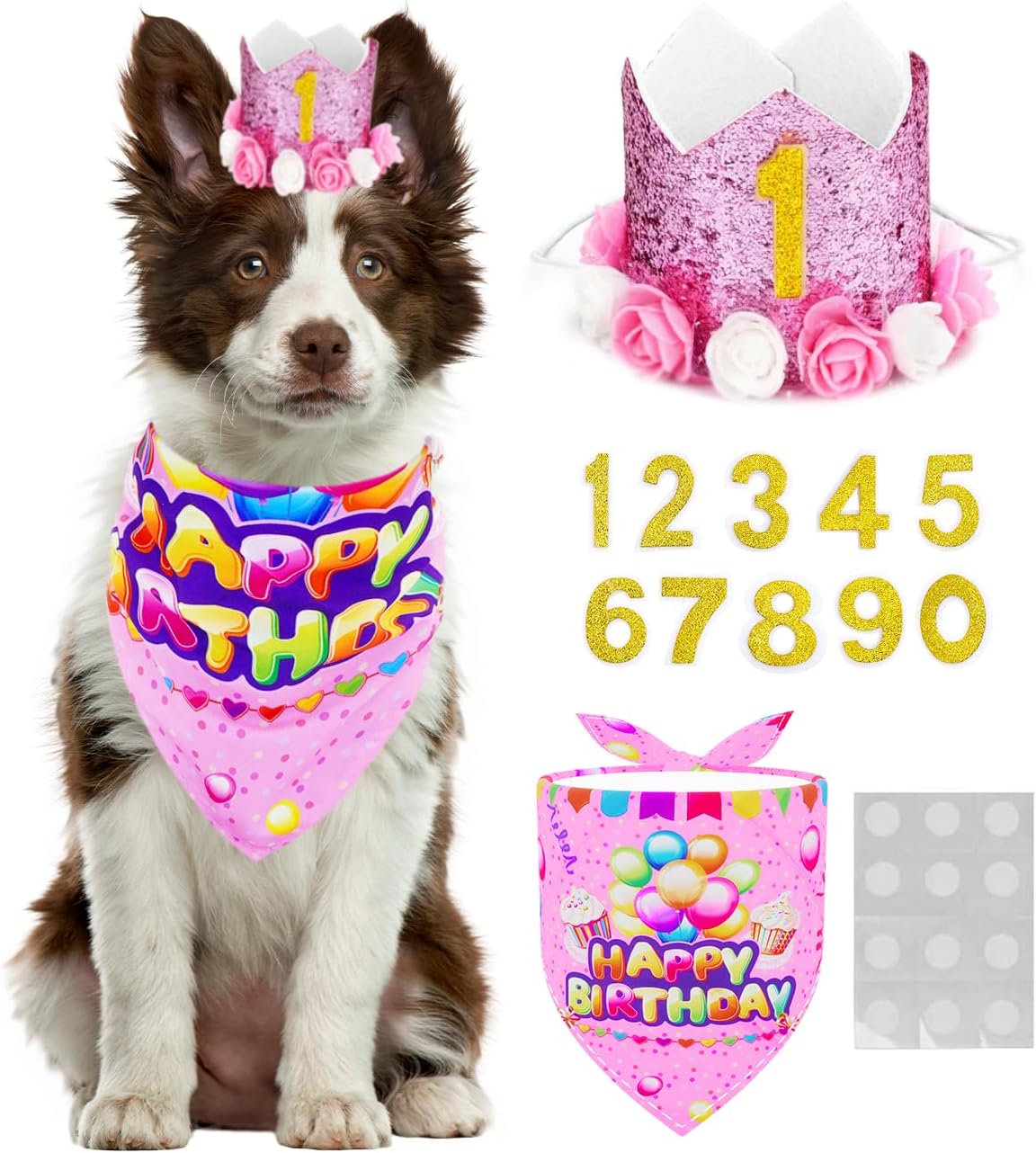 Pink Flower Crown Pet Birthday Hat Banadana Reusable Cat Dog Headwear Caps Adorable Princess Headdress Grooming Supplies Pet Party Celebration Decoration
