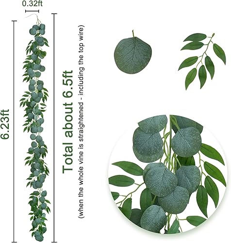 Miniatura 2 de Greentime Paquete de 2 guirnaldas verdes cada guirnalda de eucalipto artificial de 6.5 pies para manualidades, corona, enredadera, arco, decoración