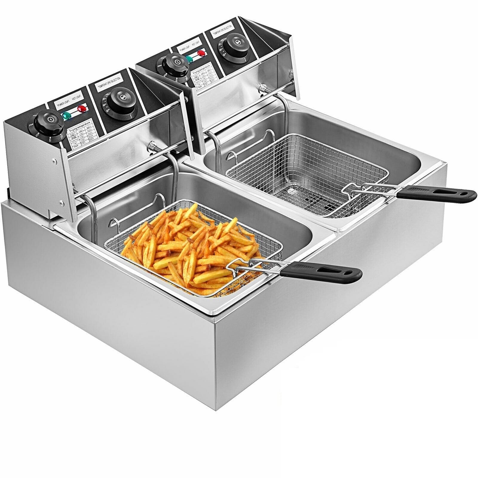 Frytkownice, Podwójna frytkownica do zastosowań komercyjnych Duża 20 l Frytownica ze stali nierdzewnej 5000 W w głębokim tłuszczu