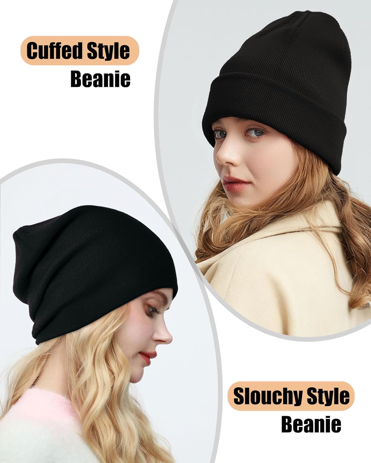 Satin Lined Beanie Hat for Women Men, Wool Knit Cuffed Silk Lining Fisherman Beanies Slouchy Warm Winter Hats Skull Cap - Image 2
