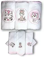 Kit SAFARI com 6 Fraldas De Pano Bordadas (3 De Ombro + 3 De Boca) (ROSA)