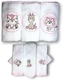 Kit SAFARI com 6 Fraldas De Pano Bordadas (3 De Ombro + 3 De Boca) (ROSA)