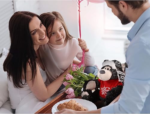 Miniatura 7 de DolliBu Peluche de oso negro con ropa bonito animal de peluche con camisa roja y con nombre personalizado para San Valentín aniversario regalo