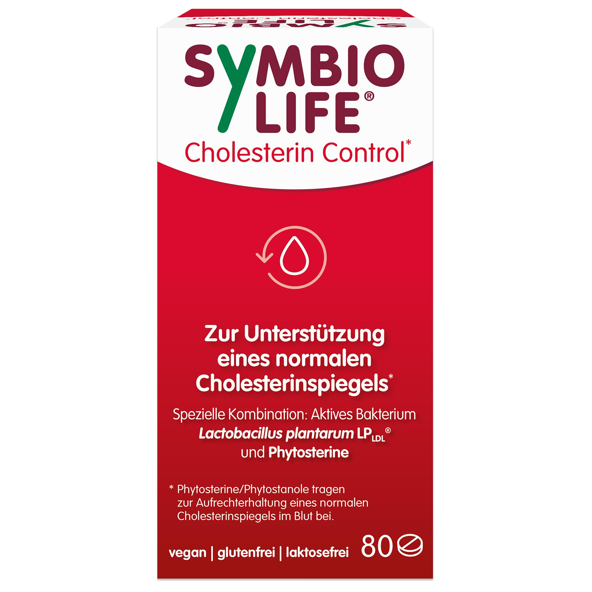 SymbioLife Cholesterin Control*, 80 Tabletten: Nahrungsergänzungsmittel mit Lactobacillus Plantarum und Phytosterinen, Aufrechterhaltung eines normalen Cholesterinspiegels, Vegan