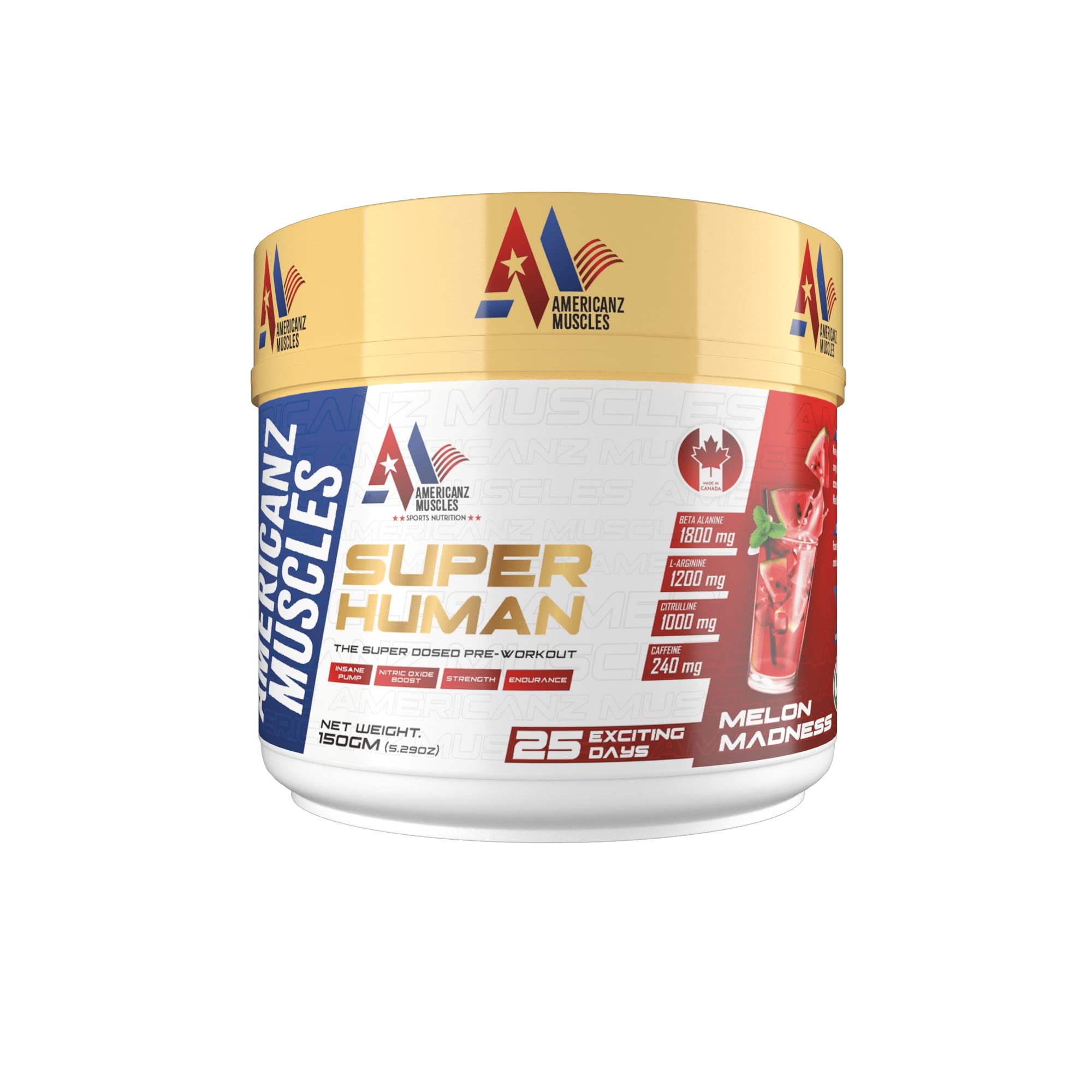 Americanz Muscles Super Human Pre-Workout | 25 Servings | 150g | Melon Madness Flavor | Boosts Energy & Performance (B0C174GHPB) Amazon Price History, Amazon Price Tracker