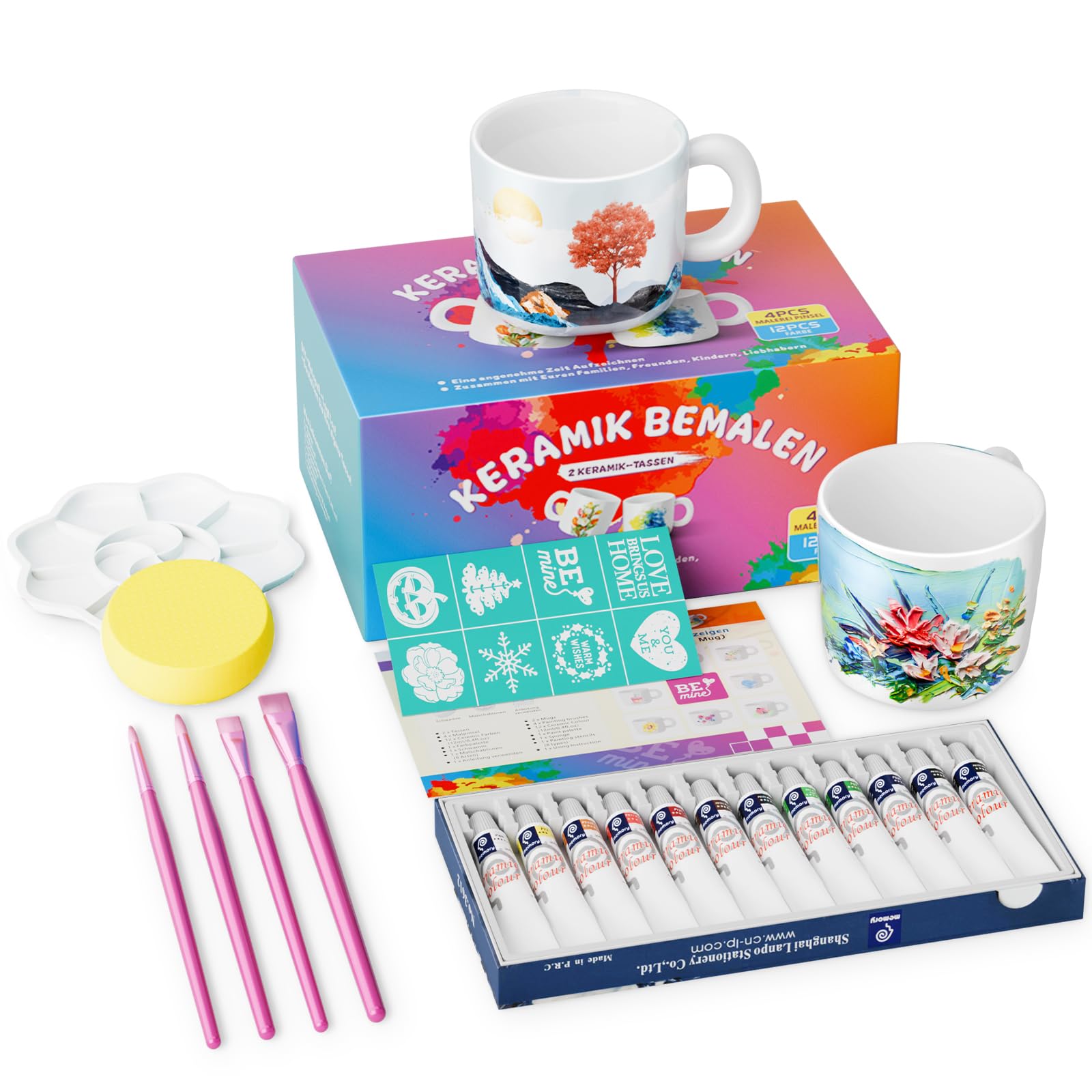Kit de peinture en céramique DIY avec tasses et pinceaux pour la maison