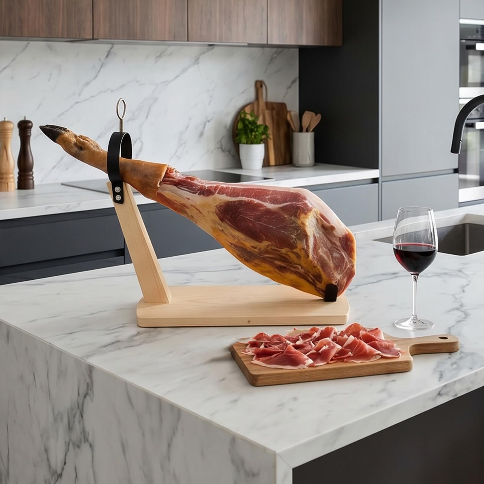 Generisch Stark gebogener Fleischhalter aus Kiefernholz für sicheres, L