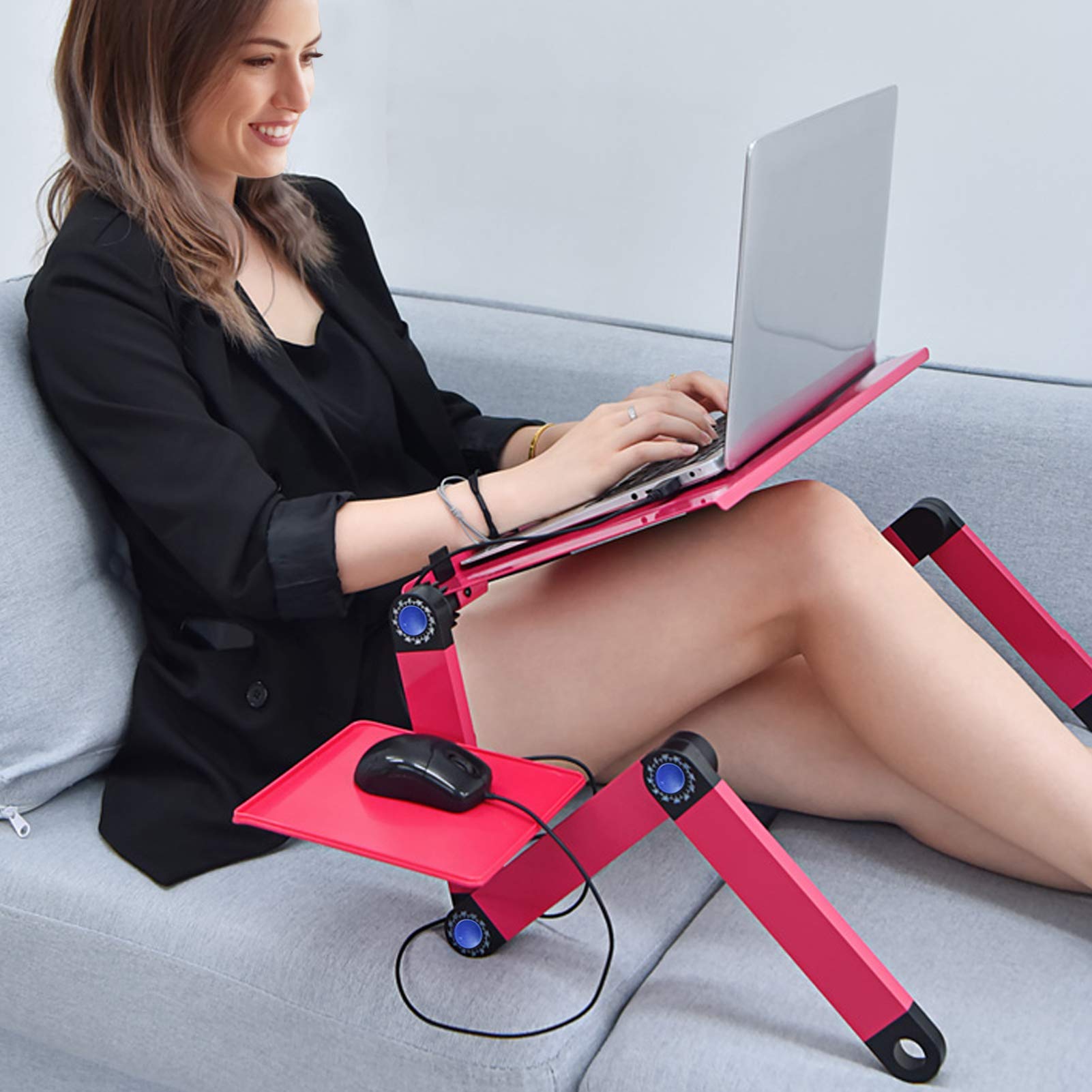 Greensen Laptop Stand, Portable Laptop Tray with 2 Cooling Fans, Adjustable, Rose Red
