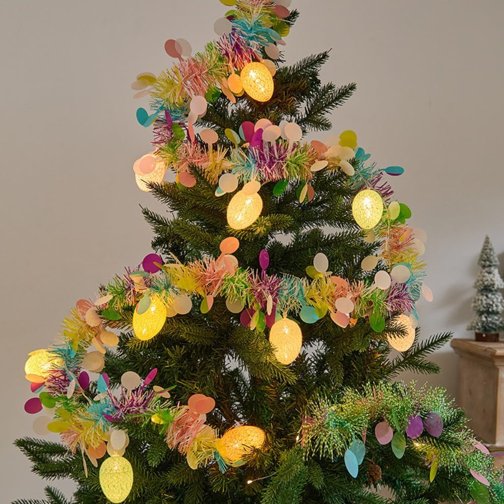 40ft Easter Tinsel Garlands Decorations, Glazeal 2pcs Tinsel Garlands with Easter Eggs Light & 4pcs Carrots Tinsel Garlands 6.56ft Each for DIY Easter Wreath and Decoration