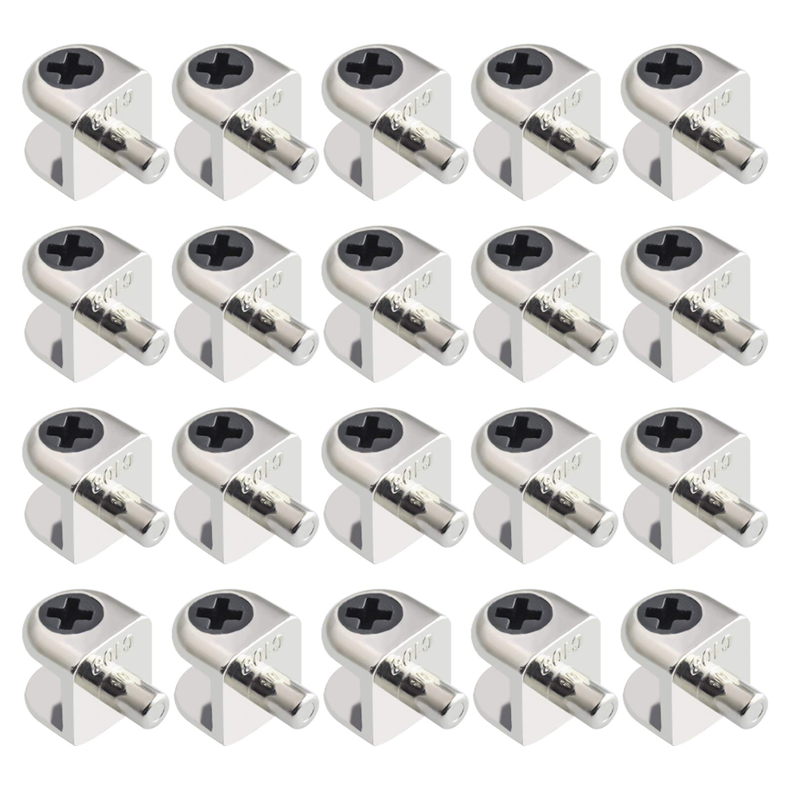 Ufurmate Black-20Pcs Glass Shelf Bracket, 20Pcs Wall Mounted Adjustable Glass Shelf Bracket Pegs Zinc Alloy Half Round Glass Clamp Clips With Pin Frameless Glass Shelf Holders Supports, Brushed Finish