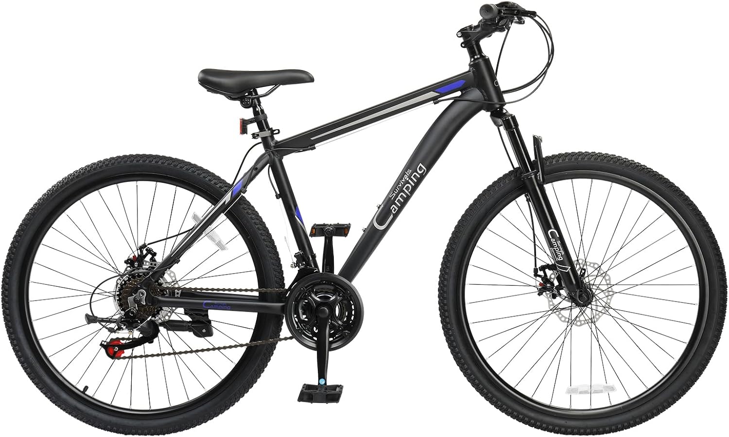 CamPingSurvivals 24/26/27.5" Mountain Bike Aluminum Bicycle with Ultralight Aluminum Frame, Powerful Mechanical Dual Disc Brakes, Double Wall Rims and Premium XC Tires, Men & Women Bike with Tool Kit