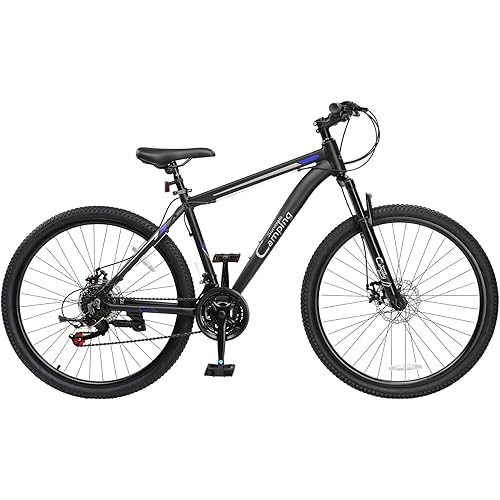 CamPingSurvivals 24/26/27.5" Mountain Bike Aluminum Bicycle with Ultralight Aluminum Frame, Powerful Mechanical Dual Disc Brakes, Double Wall Rims and Premium XC Tires, Men & Women Bike with Tool Kit