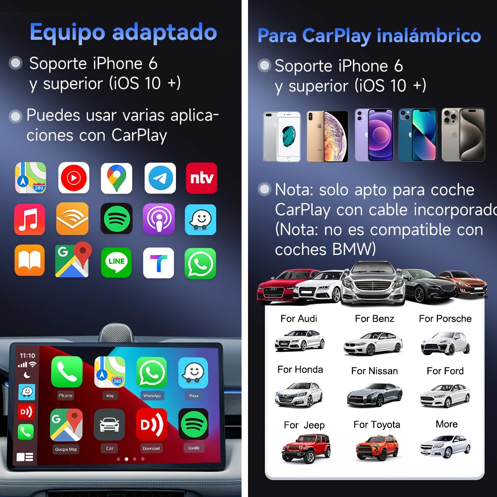Carlinkit Adaptador CarPlay inalámbrico Mini SE,para Coches CarPlay con Cable OEM (año de fabricación: 2016 a 2026), Plug and Play,Compatible con actualización de versión en línea,conexión automática