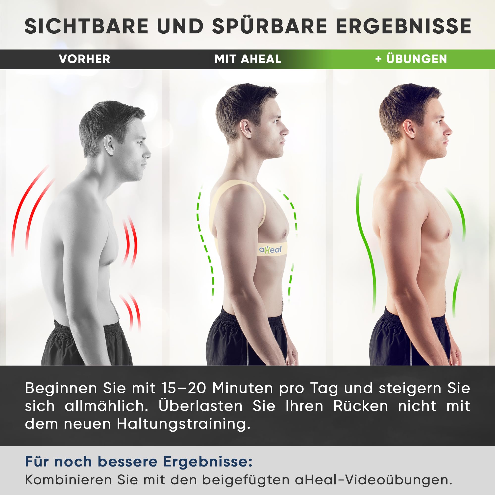 aHeal Rückenstützgürtel & Rücken Geradehalter Herren und Damen - Haltungskorrektur Rücken, Schultergurt Haltungskorrektur, Rückenstütze, Gerader Rücken, Linderung von Rückenschmerzen - Größe 1 Haut