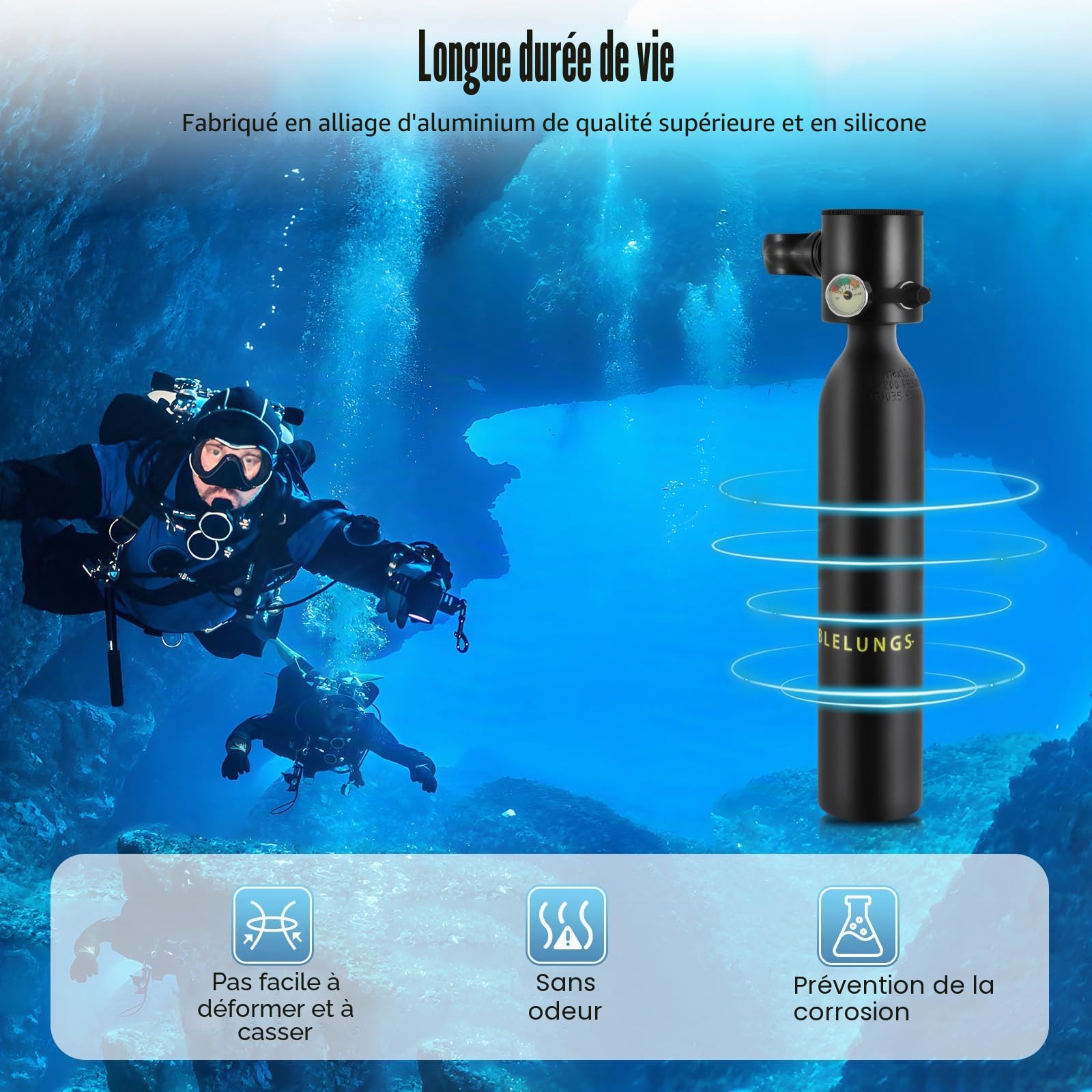 Mini Bouteille de Plongée Bouteille d'oxygène 0.5 L pour la Plongée Réservoir d'oxygène équipement de Plongée Portable pour Les Exercices de Plongée ou comme Bouteille de Rechange sous
