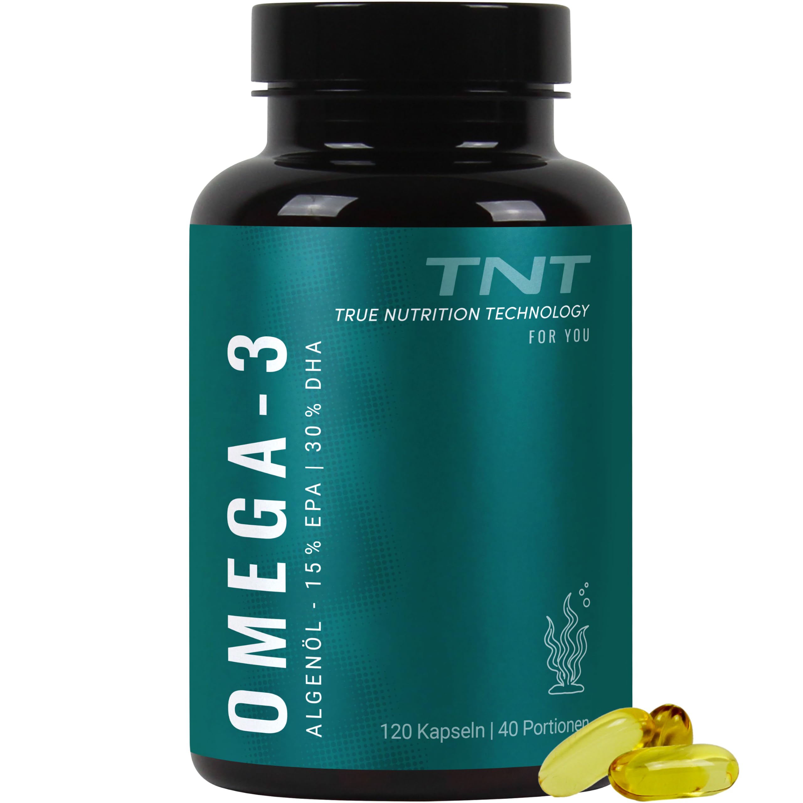 TNT Vegan Omega 3 Kapseln - Aus Algenöl - 120 Stück - 15% EPA & 30% DHA