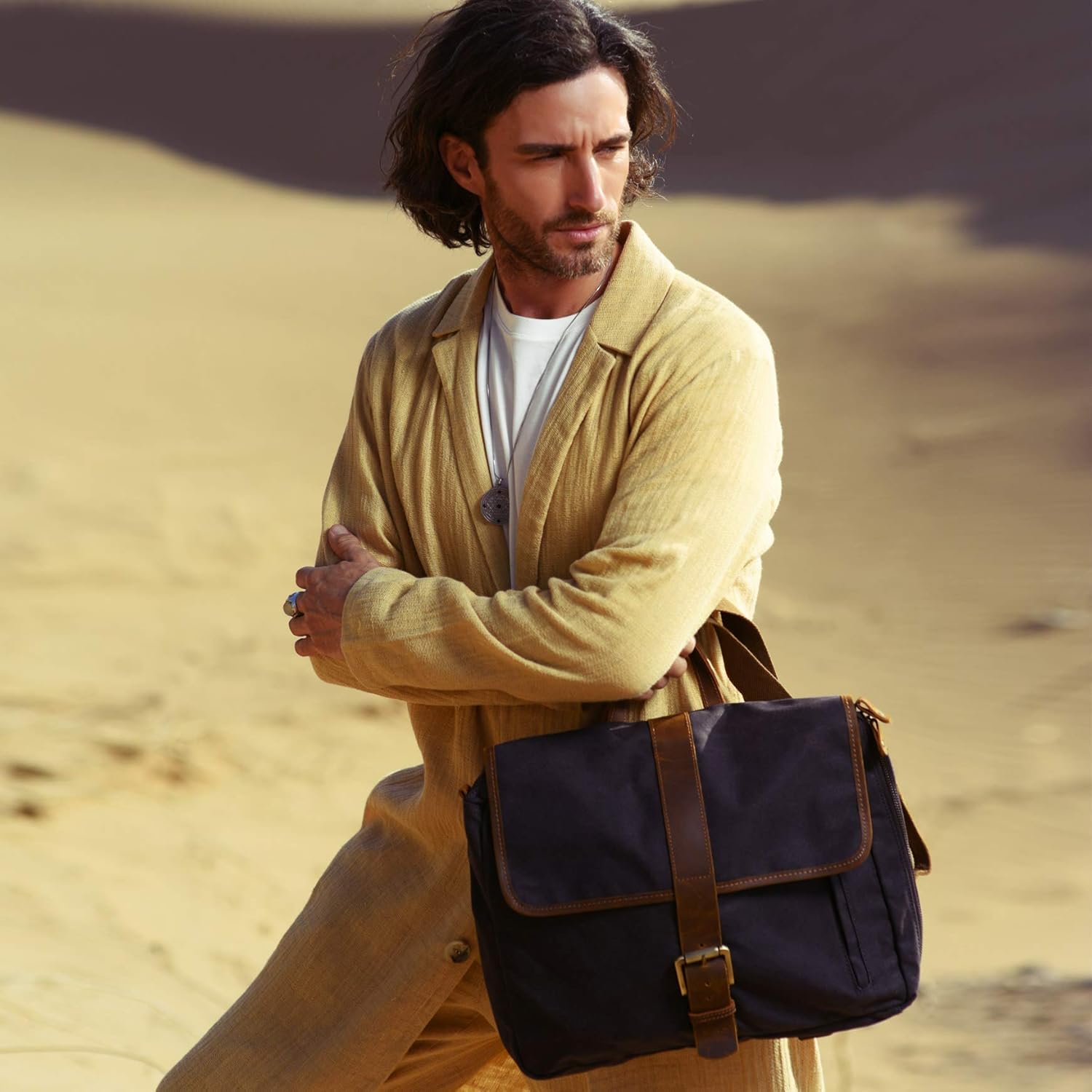 Vintage Waterproof Waxed Canvas Convertible Laptop Messenger Backpack Rucksack For Men Women - Image 6