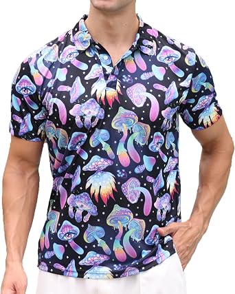 Mens Classic Golf Shirt Short Sleeve Casual Comfort | Mens Lightweight Polyester Polo Shirt with Classic Collar, Button Placket and Short Sleeves for Golf and Casual Wear
