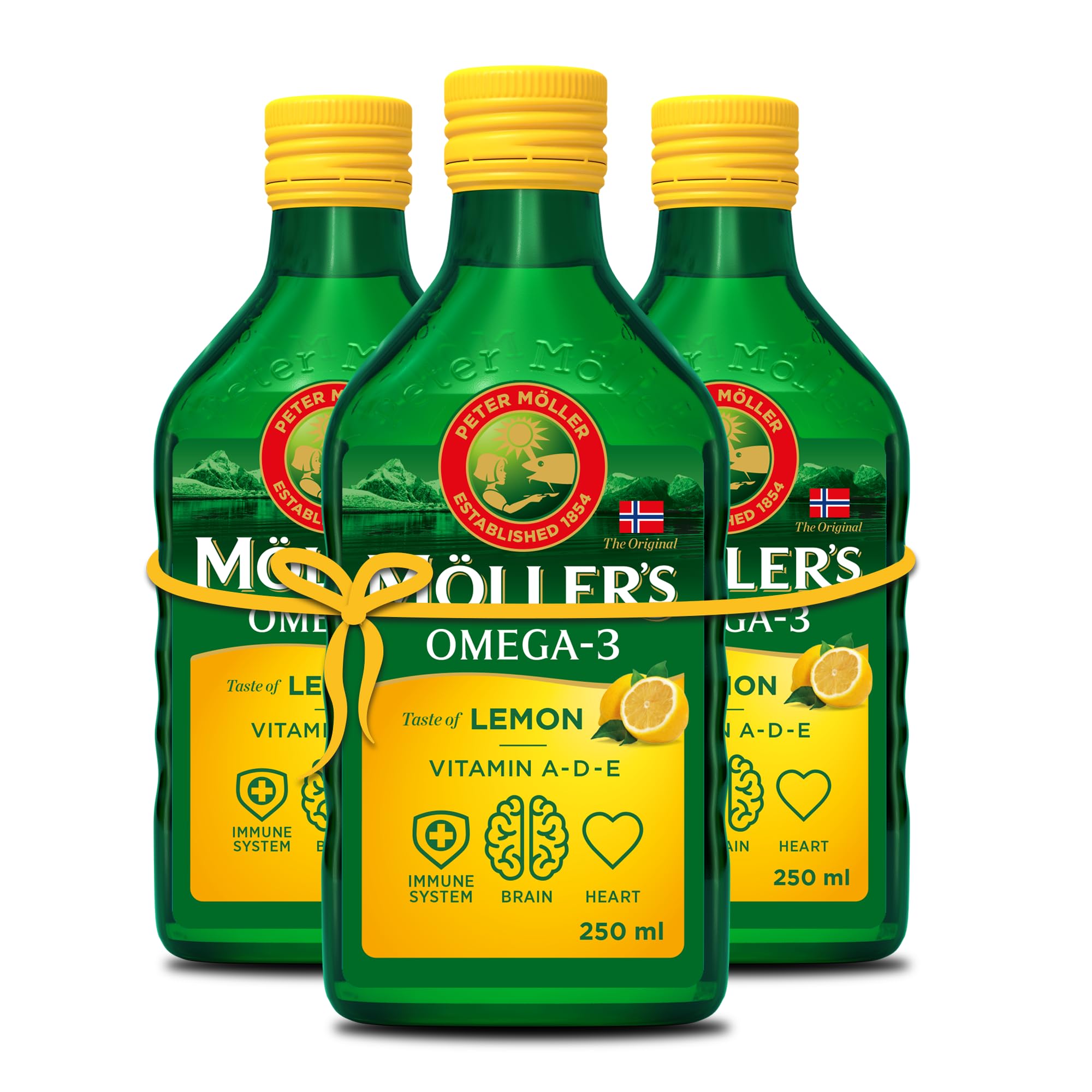 Moller’s ® | Omega 3 Cod Liver Oil | Omega-3 Dietary Supplements with EPA, DHA, Vitamin A, D and E | Superior Taste Award | Pure & Natural cod Liver Oil | Lemon | 250 ml x 3