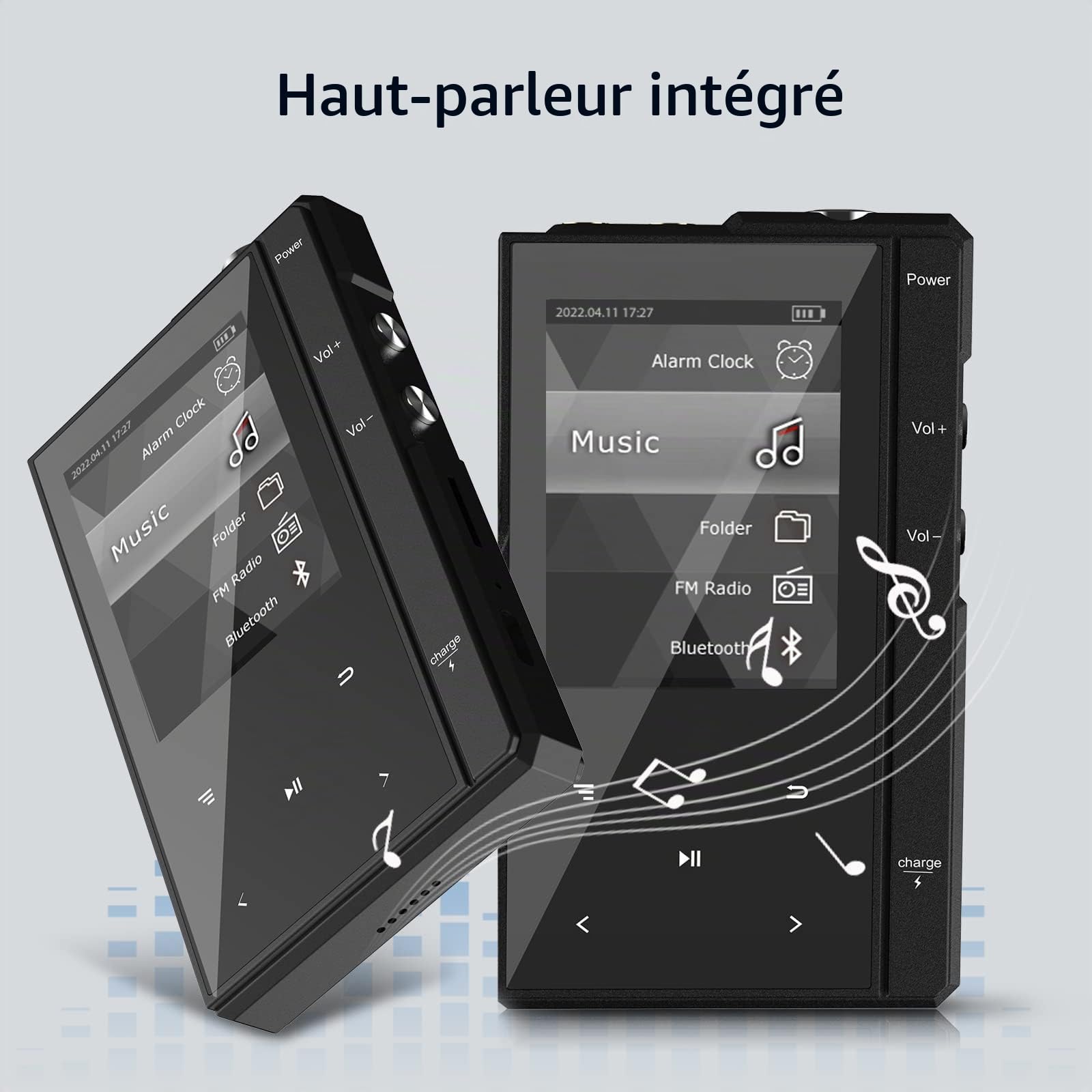 96Go Lecteur MP3 avec Autonomie de 90 Heures, Bluetooth 5.0, Lecteur Audio Numérique avec Haut-Parleur, Lecteur de Musique Portable IPS 2,4 Pouces, Radio FM, Enregistreur Vocal