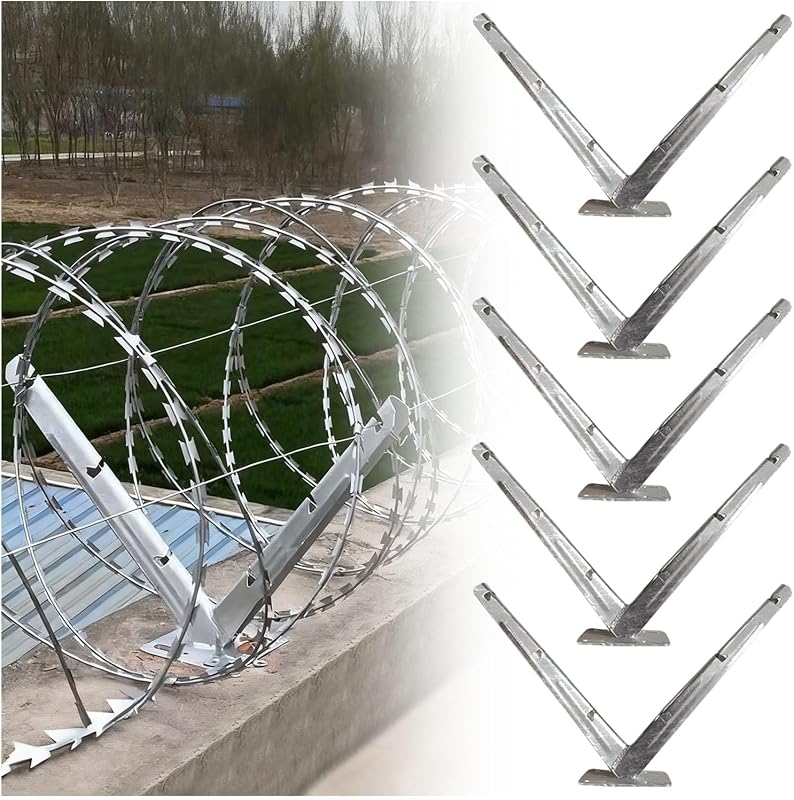 5 Pack Razor Wire V Bracket, Galvanized Steel Barbed Wire Fencing V Bracket, Easy Install Roll Concertina for top of Fence, Roll Cage Arm Extension Mount for Garden, Agricultural Fencing