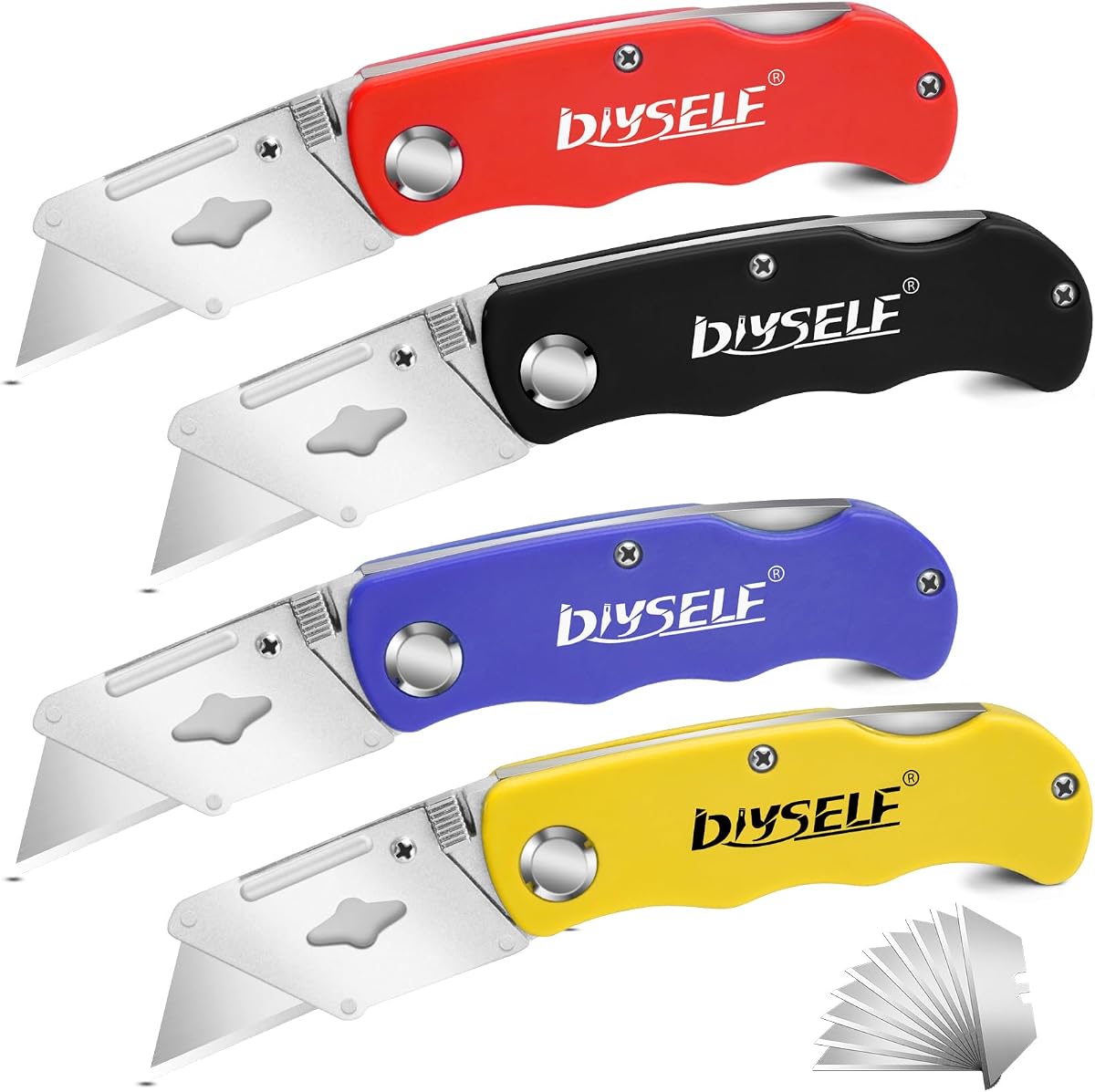 DIYSELF 4 Pack Box Cutter Utility Knife with 10 Extra Blades