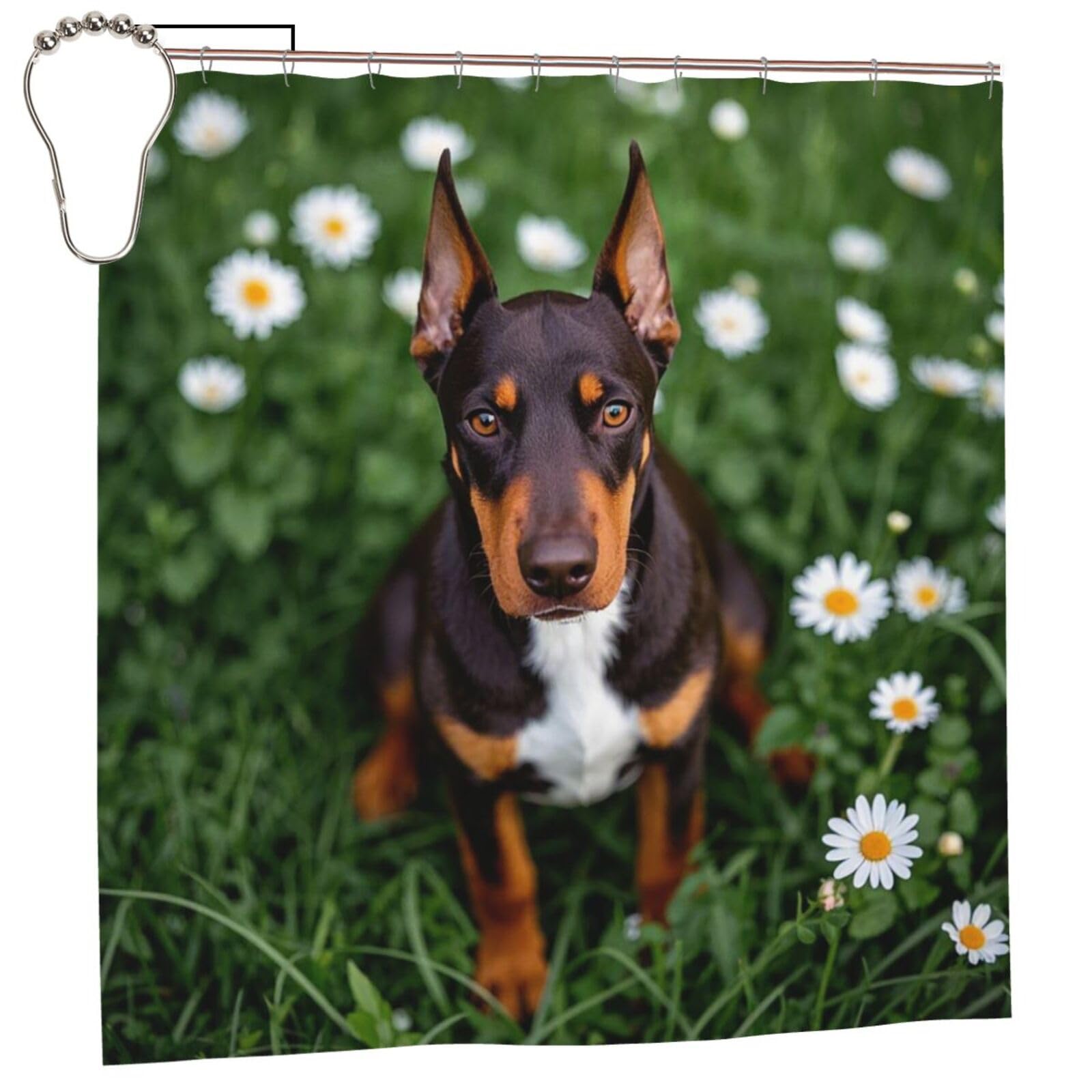 FodPand Cute Pet Doberman Pinscher Shower Curtain 70"x70" Waterproof Long Bathroom Curtain Heavy Duty Thick Cloth Bath Curtain Set with Hooks, Modern Abstract Art Pattern Bathroom Shower Curtains