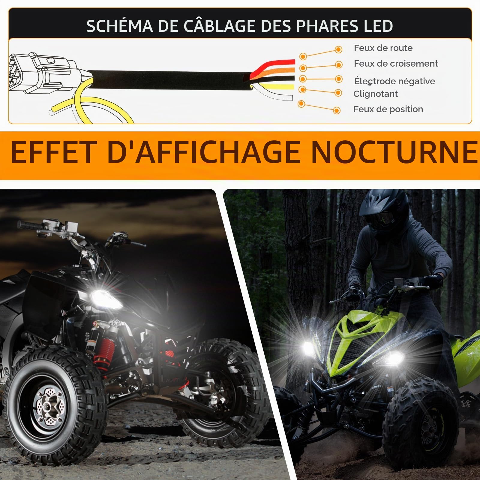 DREAMIZER Phare LED pour Moto 64W DOT de Croisement et Route DRL Blanc avec Clignotant Intégré Ambre pour Yamaha ATV Raptor 700 2006-2022 YFZ 450 YFZ450R YFZ450X Wolverine 450