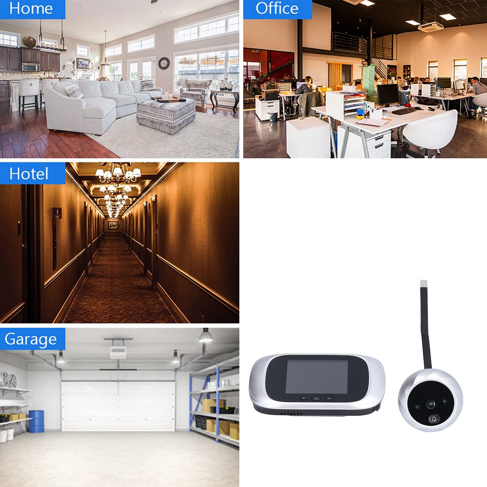 Cámara de timbre digital Pantalla LCD de 2,8 pulgadas Visión nocturna infrarroja Cámara de seguridad con visión gran angular para oficina en casa Material ABS Diseño compacto y (Argent)