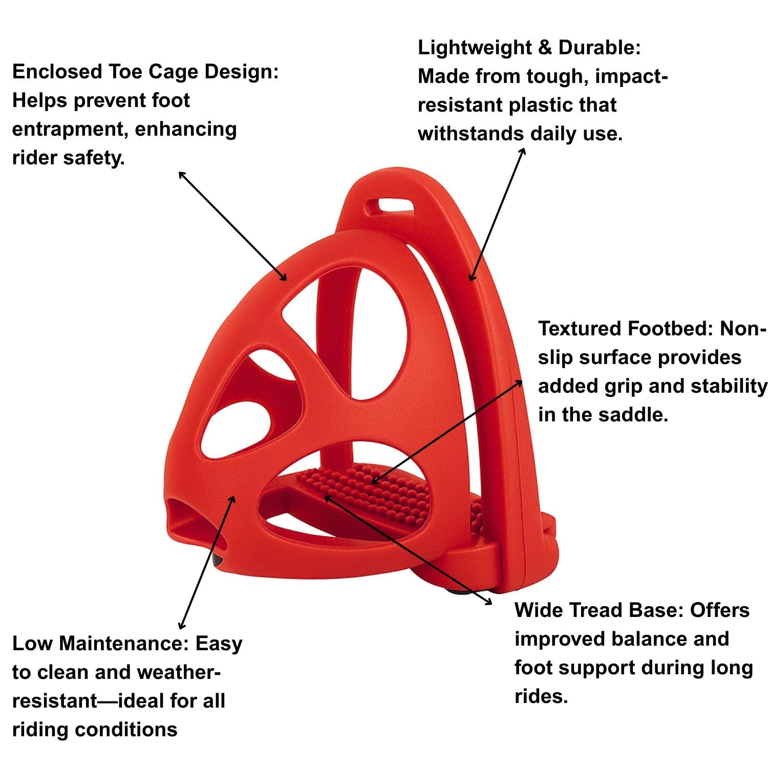 AK CagePro - Staffe per cavalli in plastica leggera, coppia di staffe resistenti con gabbia di sicurezza per allenamento equestre e trail riding AKRS-6045-01 (rosso, 12 cm)