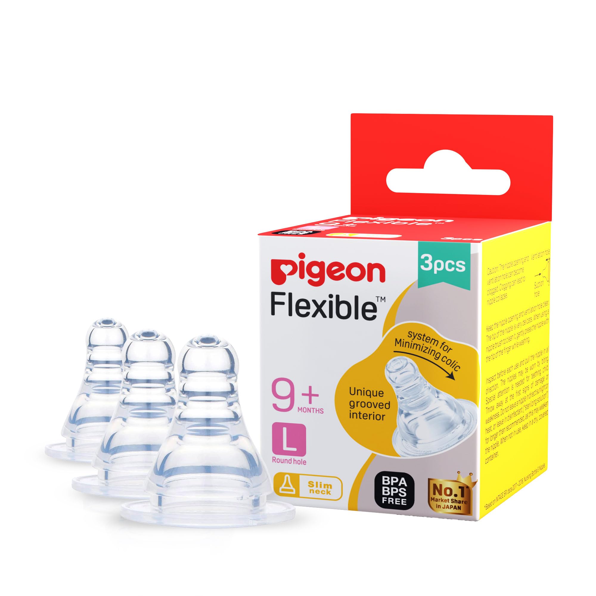 Pigeon Peristaltic Nipple L- 3 piece, Transparent, one Size-image-13