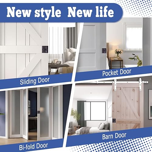 Miniatura 6 de HOMOTEK Paquete de 4 herrajes para cerradura de puerta de bolsillo de privacidad con bolsillo para tirar y herrajes para puerta doble. Reemplaza las