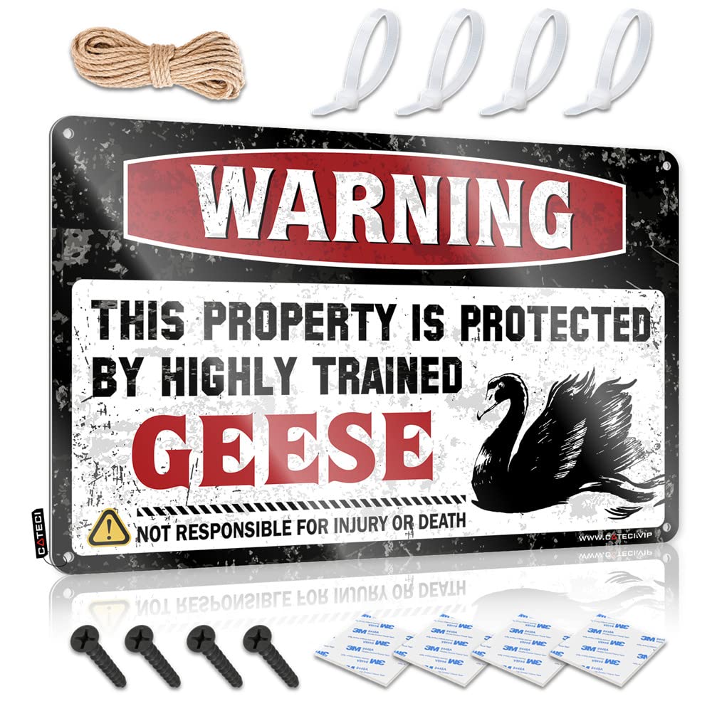 IBWNBBUSN Beer Signs For Man Cave Warning This Property Is Protected By A Highly Trained Geese Sign Funny Bedroom Decor Decorative Bar Signs(30X40CM)