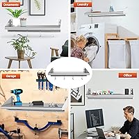 Vista 6 de Skyflame 12" x 24" Stainless Steel Shelf with 4 Hooks, Wall Mounted Floating Shelving Storage Rack for Restaurant, Kitchen, Bathroom, Office