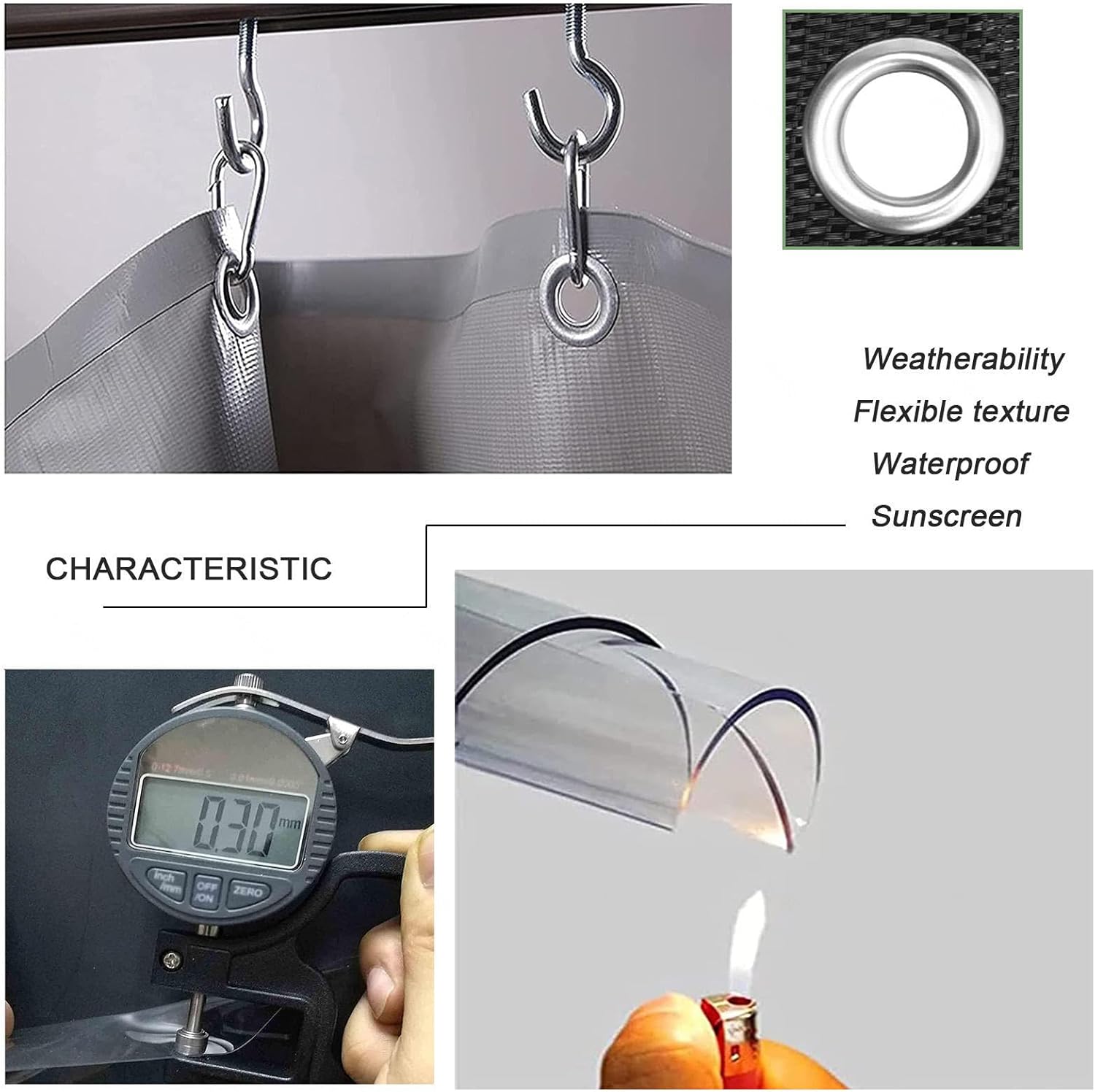 PVC Waterproof Clear Curtains - with Grommets and Zips, Outdoor Vinyl Curtains, 0.3mm Grey Transparent Waterproof Side Panels Cover, All Weather Balcony Curtains,LxW-1.4x3m/4.6x9.8ft