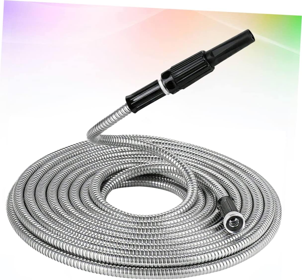 HANABASS Stainless Steel Telescopic Garden Hose Flexible Watering Hose with Nozzle Durable Kink Design for Lawn and Outdoor Use Eu Standard Silver Finish