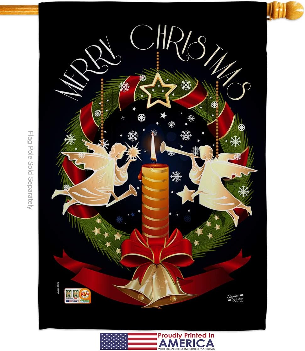 Angel Wreath House Flags Pack Wintertime Christmas Santa Marry Xmas Present Reindeer Season Snow USA Vintage Applique Small Decorative Gift Yard Banner Made In 28 X 40