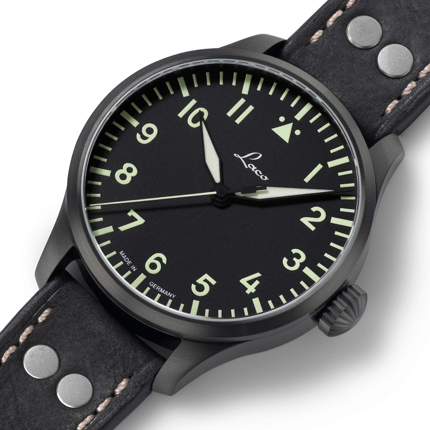 Laco Reloj de aviador automático, carcasa de acero inoxidable, cristal de zafiro, 5 bar, fabricado en Alemania